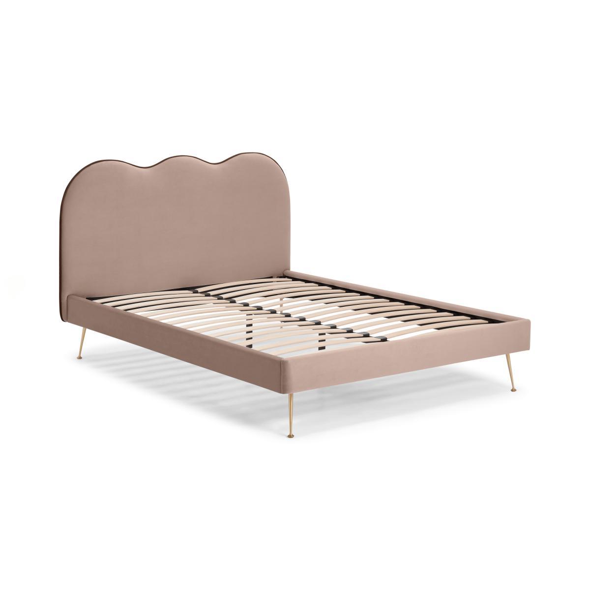 Fenella Double Bed, Pearl Pink Velvet & Brass – image 3