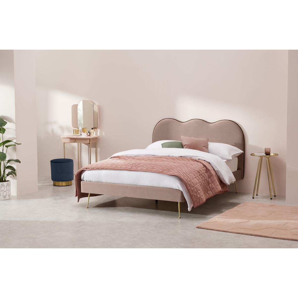 Fenella Double Bed, Pearl Pink Velvet & Brass – image 4