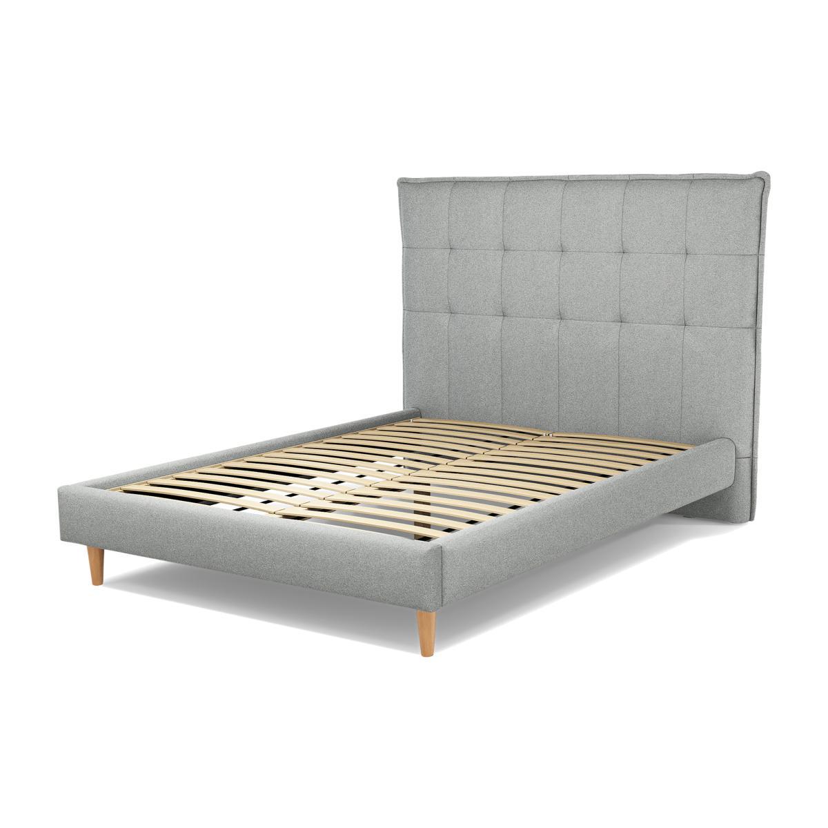 Lamas Double Bed, Wolf Grey Wool with Oak Legs – image 1