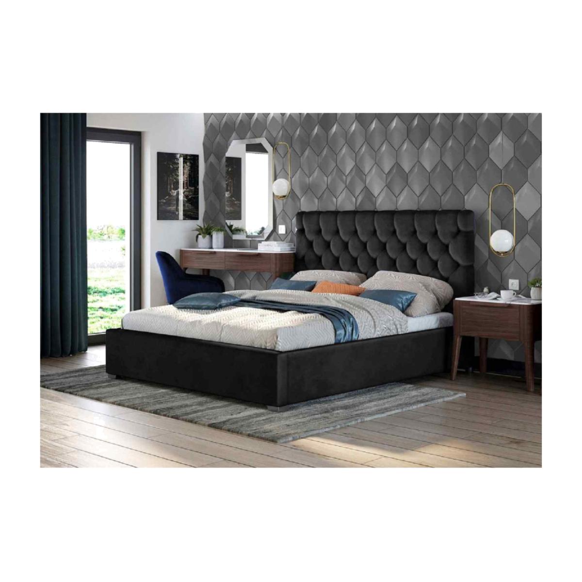 Ragnhilda Upholstered Plush Velvet Bed Frame - Black / Double