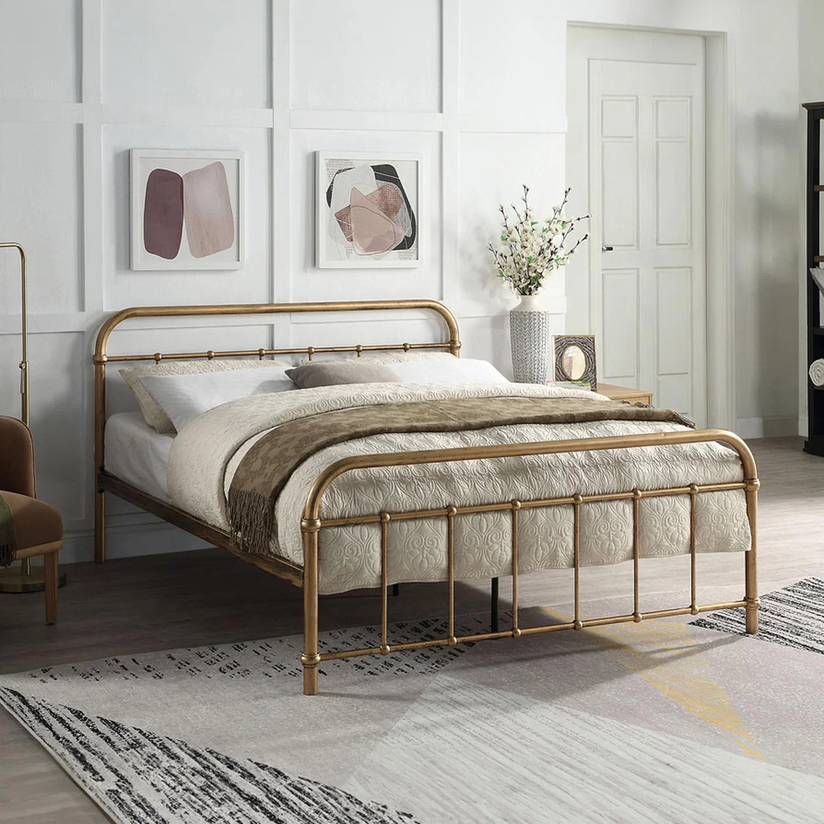 Tewin Vintage Hospital Style Metal Bed Frame - Antique Brass / Double – image 1