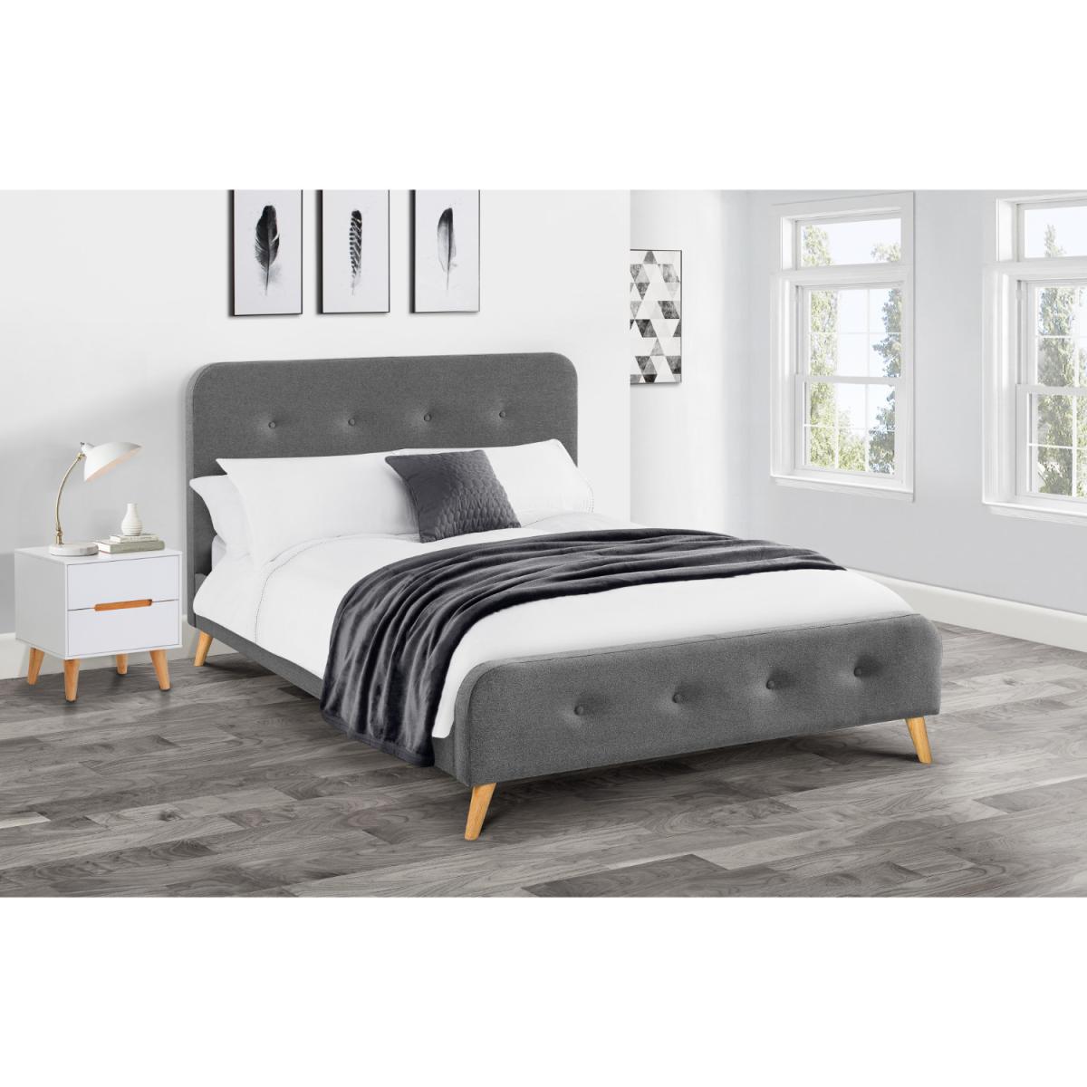 Astrid Curved Retro Buttoned Bed - Grey / Double – image 3