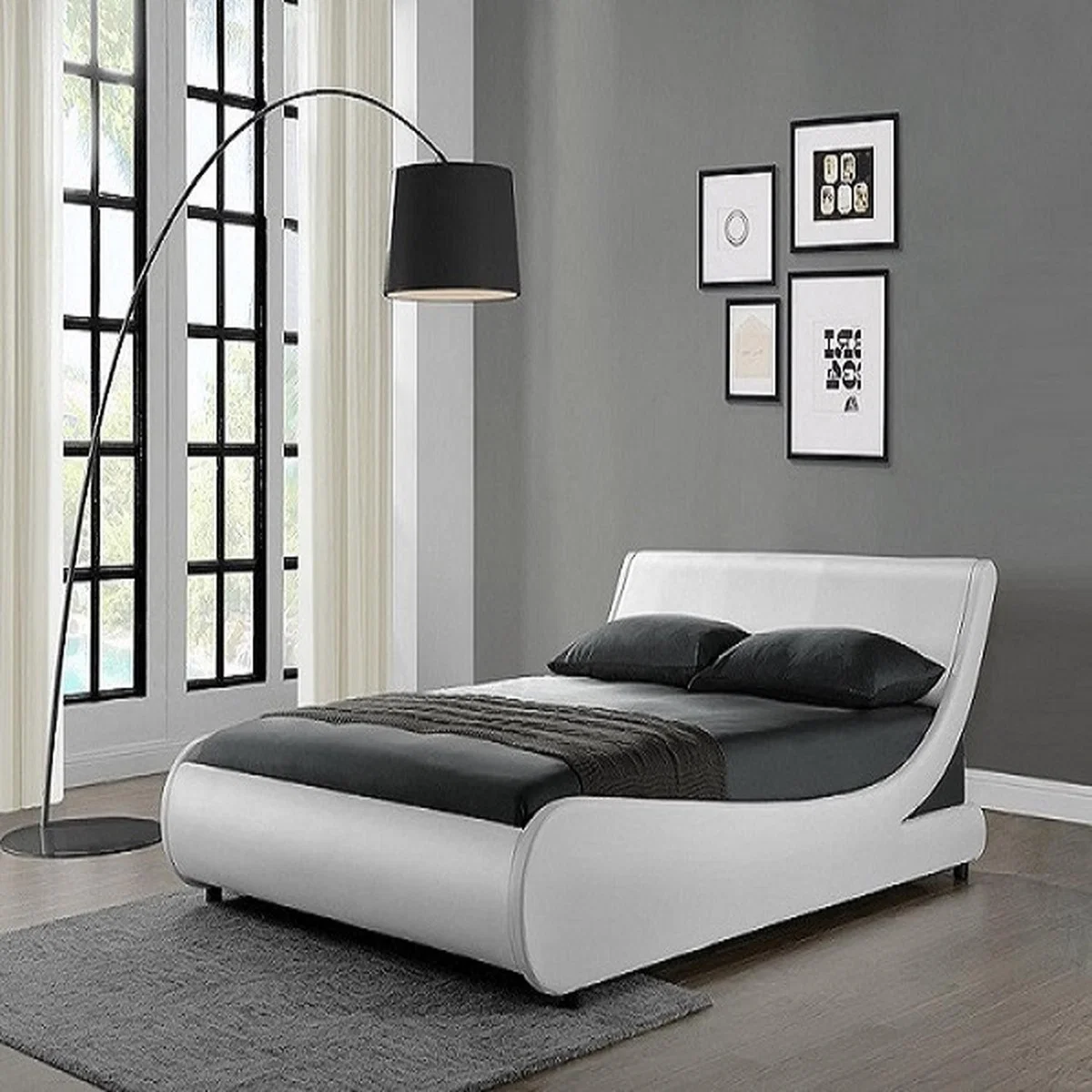 Galactic White Leather Bed Frame - White / Double
