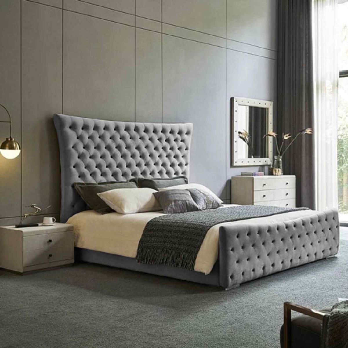 Ondrea Upholstered Plush Velvet Bed Frame - Grey / Double