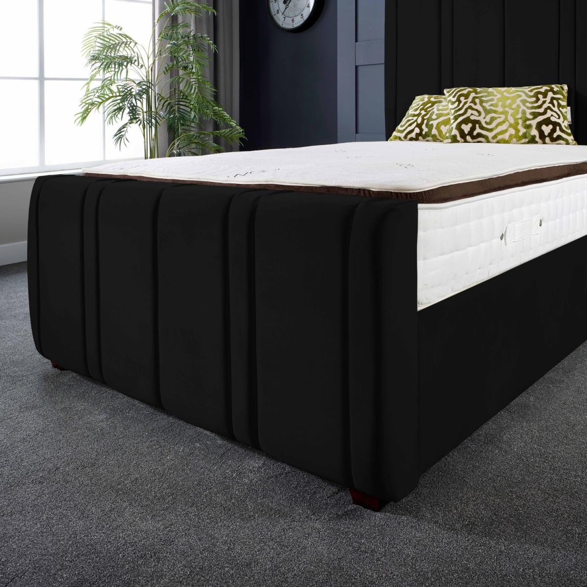 Lucinda Panel Luxury Velvet Upholstered Bed Frame - Black / 119.7kg / 145cm / Double – image 6