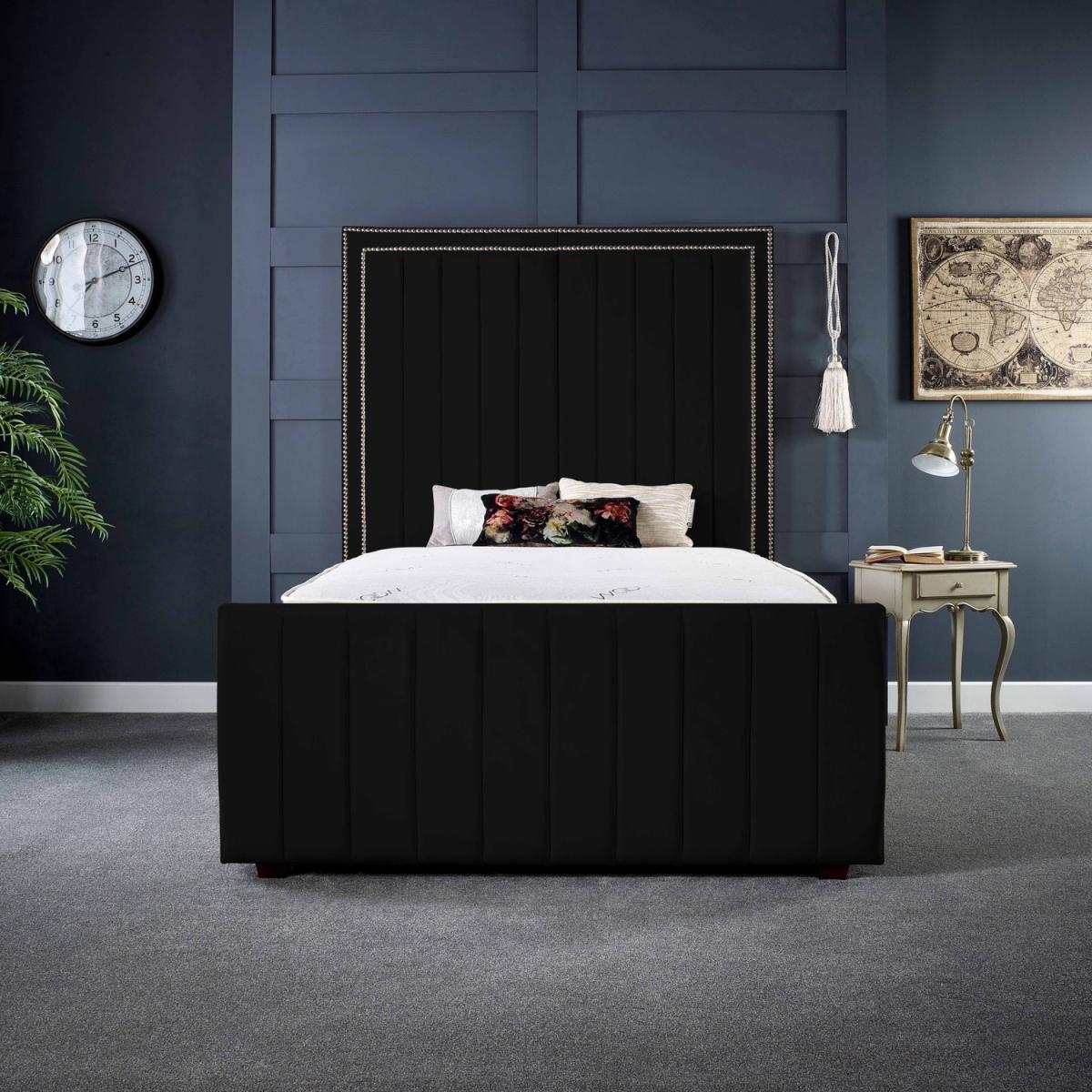 Lucinda Panel Luxury Velvet Upholstered Bed Frame - Black / 119.7kg / 145cm / Double – image 8