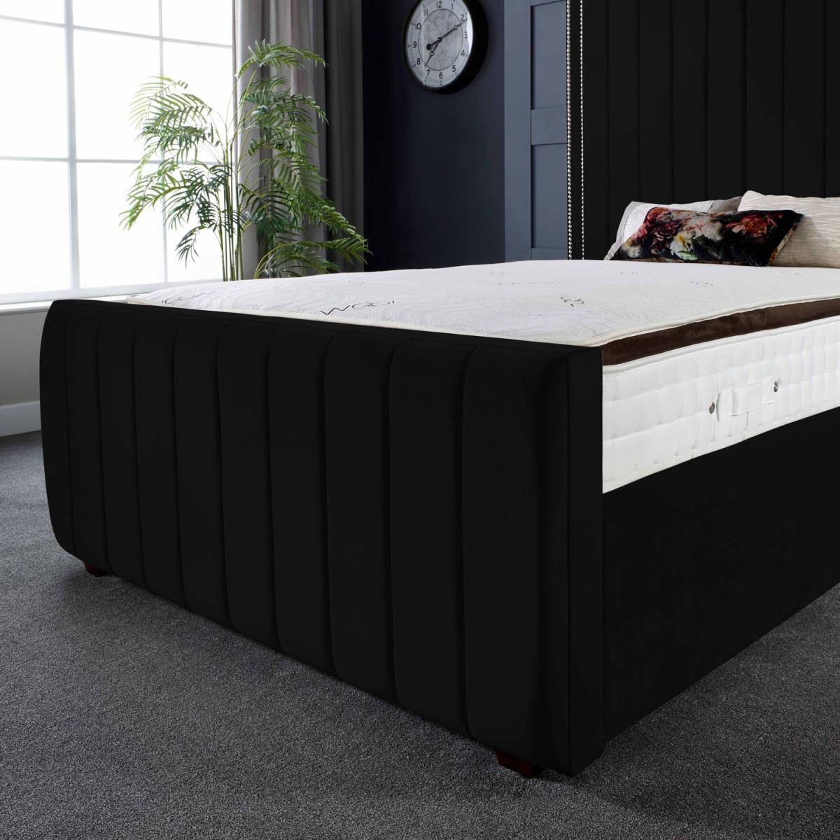 Lucinda Panel Luxury Velvet Upholstered Bed Frame - Black / 119.7kg / 145cm / Double – image 9