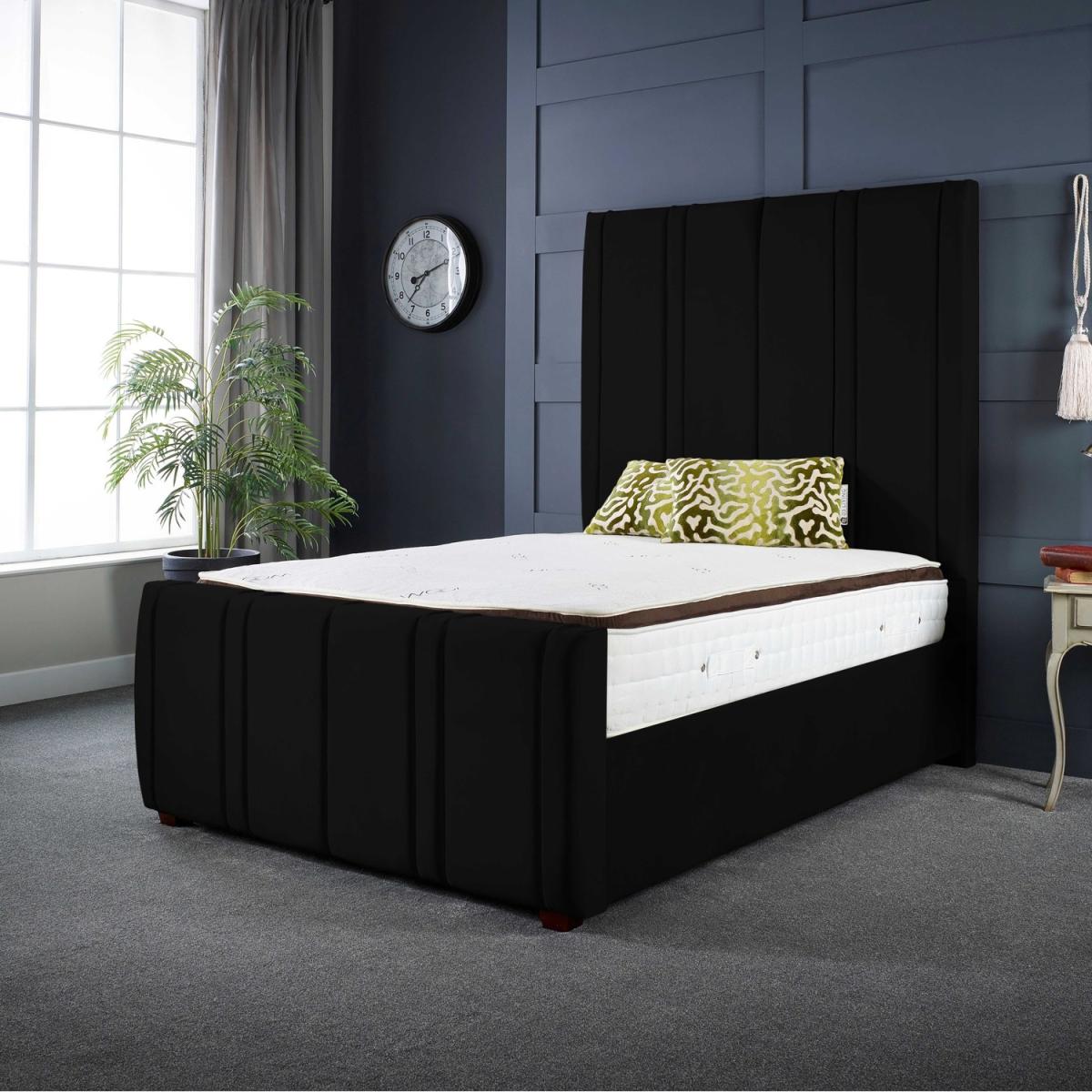 Lucinda Panel Luxury Velvet Upholstered Bed Frame - Black / 119.7kg / 145cm / Double – image 1