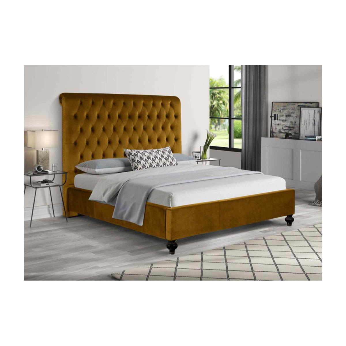 Fiala Upholstered Plush Velvet Bed Frame - Yellow / Double