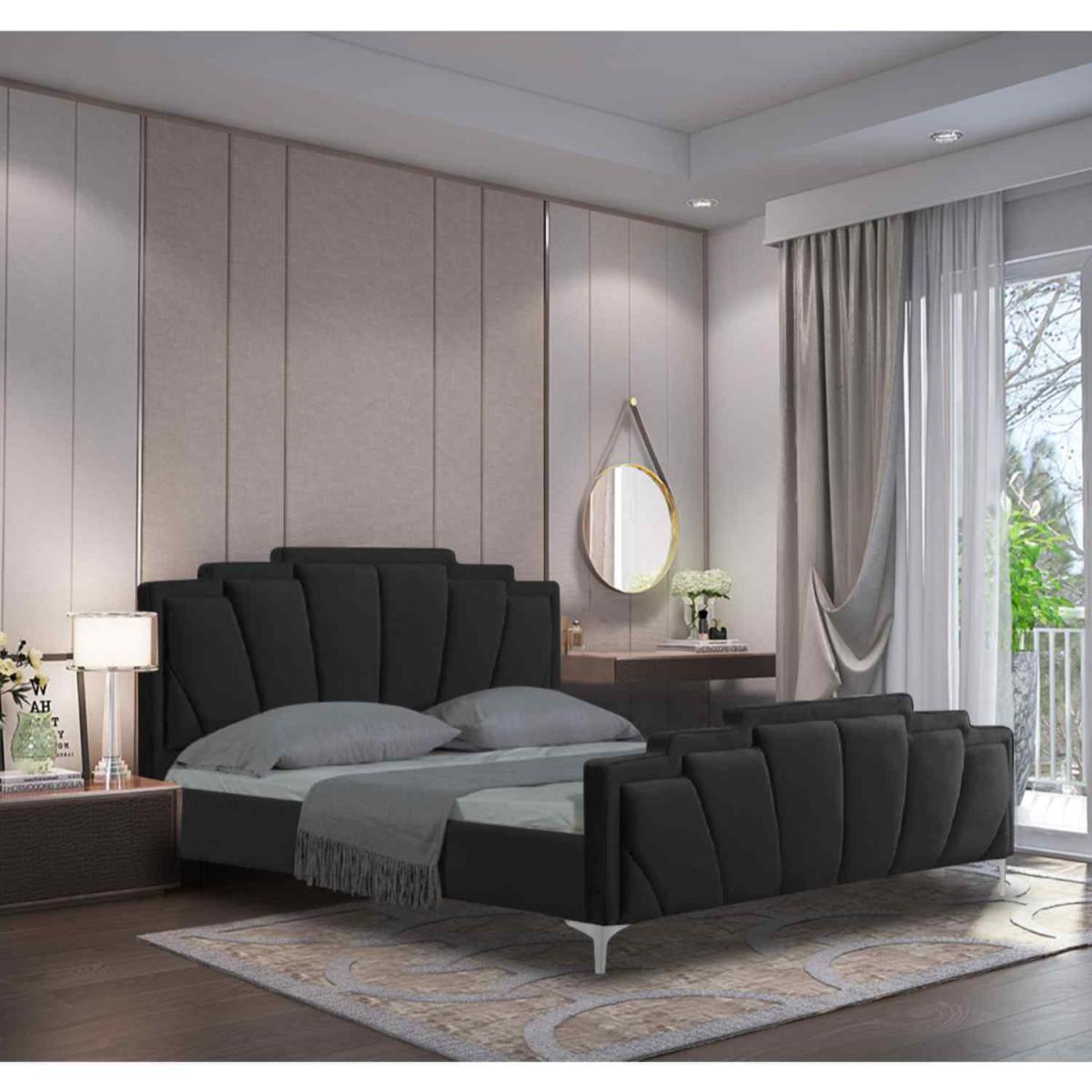 Krista Upholstered Plush Velvet Bed Frame - Black / Double