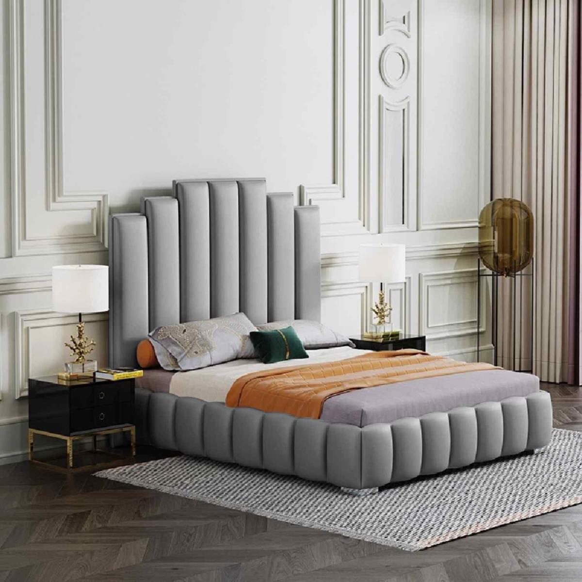 Lorenzo Upholstered Plush Velvet Bed Frame - Grey / Double