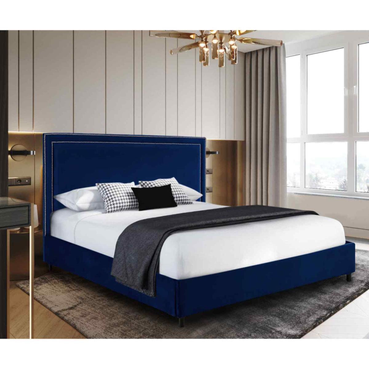 Richard Upholstered Plush Velvet Bed Frame - Blue / Double – image 2