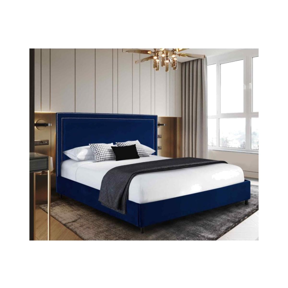 Richard Upholstered Plush Velvet Bed Frame - Blue / Double – image 1