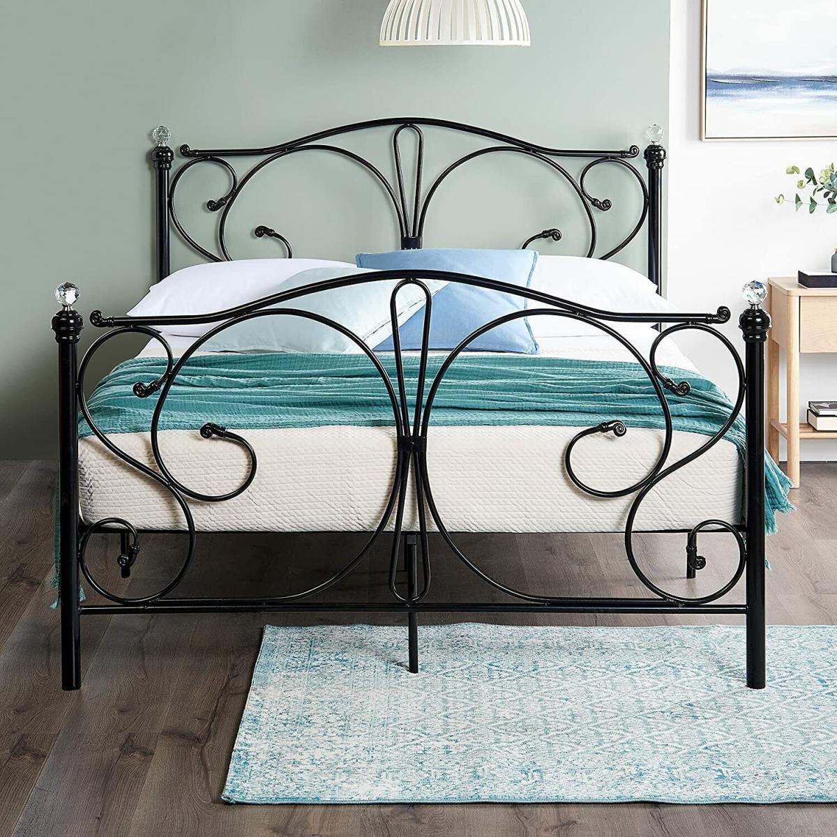Crystal Metal Bed Frame With Hybrid Mattress - Black / Double – image 2