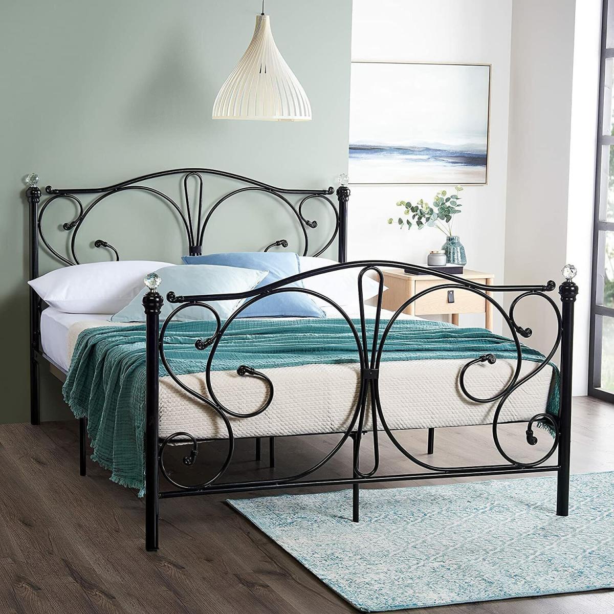 Crystal Metal Bed Frame With Hybrid Mattress - Black / Double – image 1