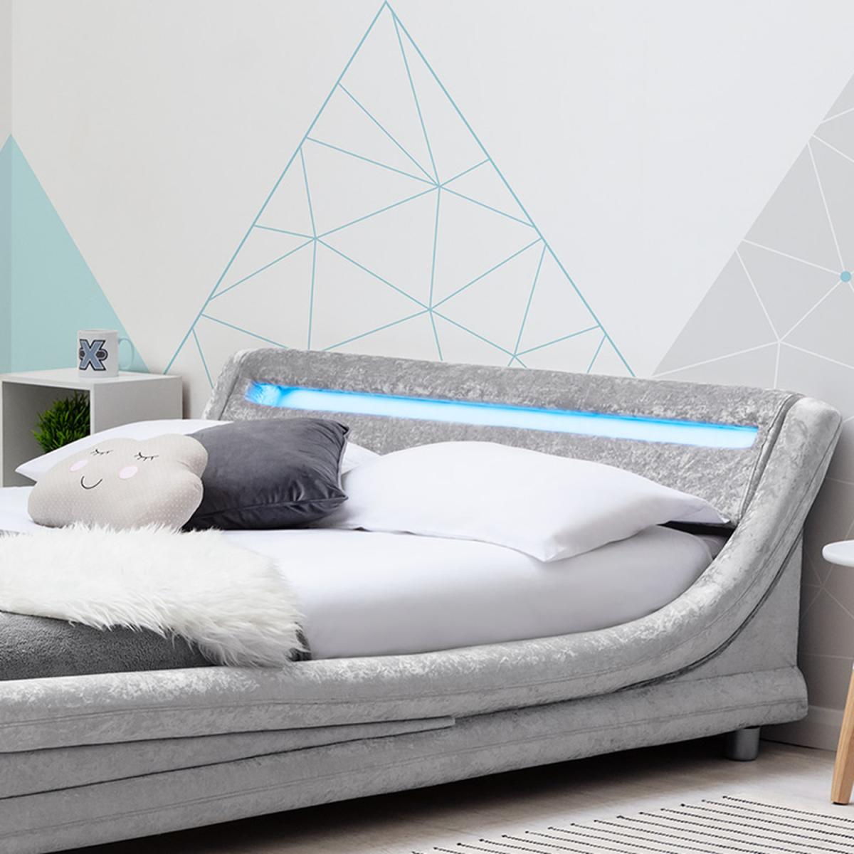 Barcelona Silver Crushed Velvet LED Bed - Silver / Double – image 2