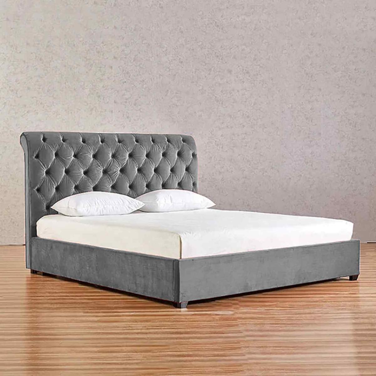 John Upholstered Plush Velvet Bed Frame - Grey / Double