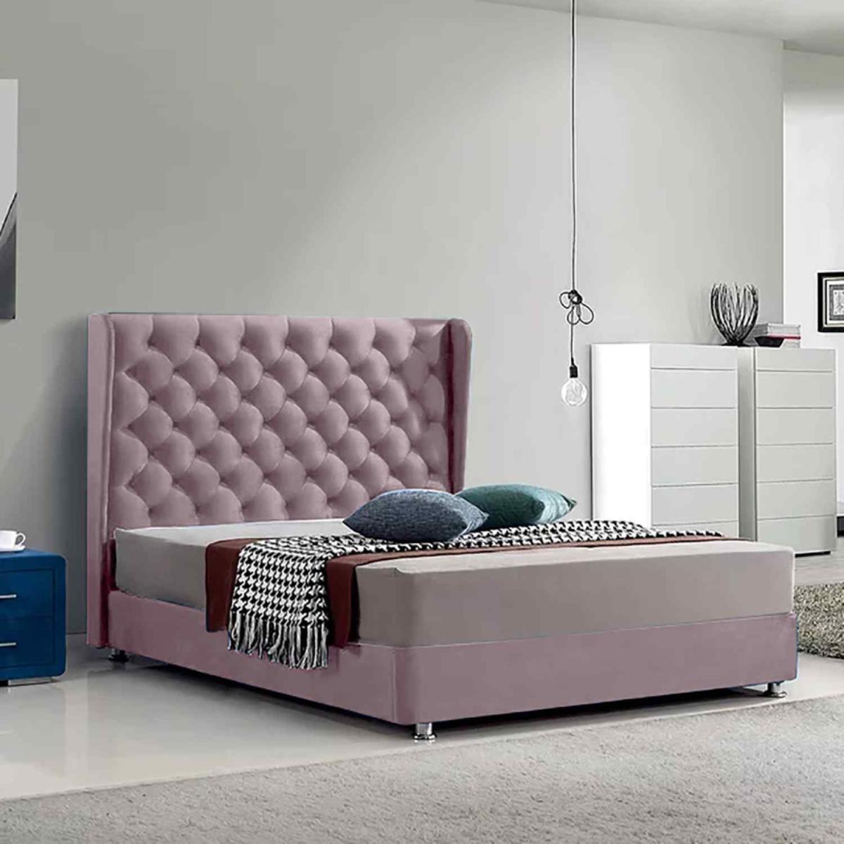 Oliver Upholstered Plush Velvet Bed Frame - Blue / Double – image 2