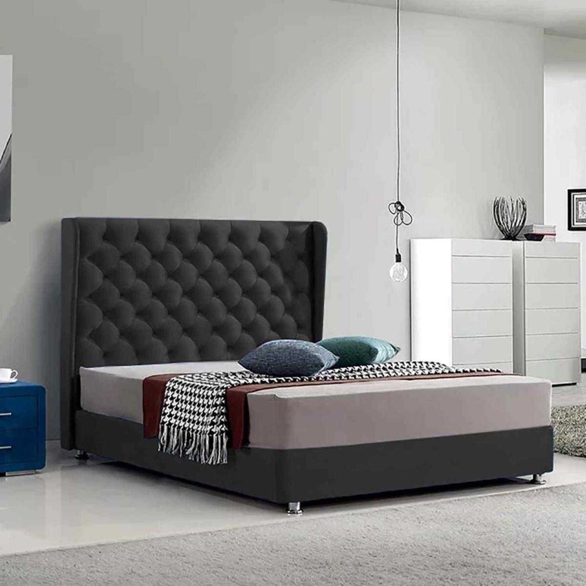 Oliver Upholstered Plush Velvet Bed Frame - Blue / Double – image 3