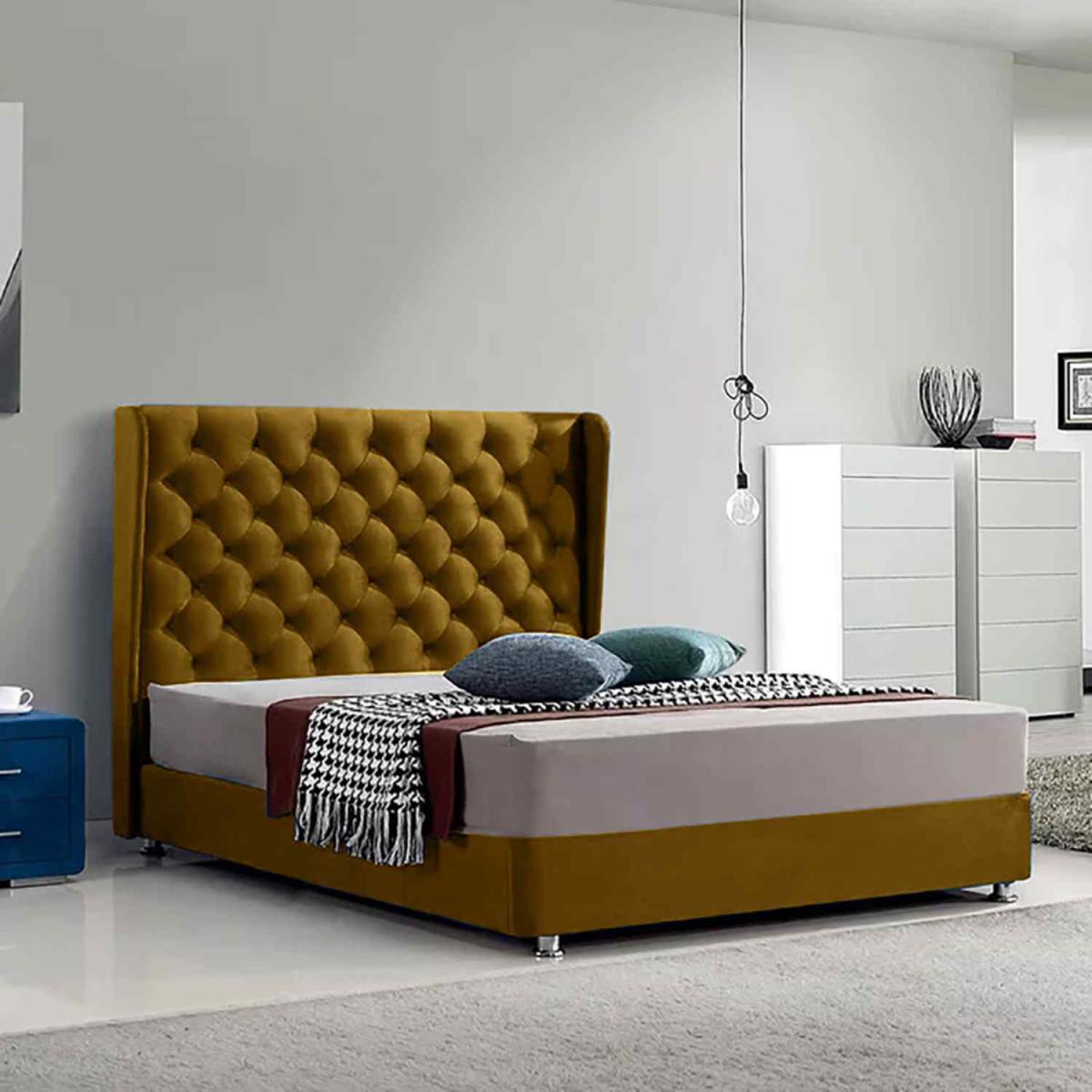 Oliver Upholstered Plush Velvet Bed Frame - Blue / Double – image 4