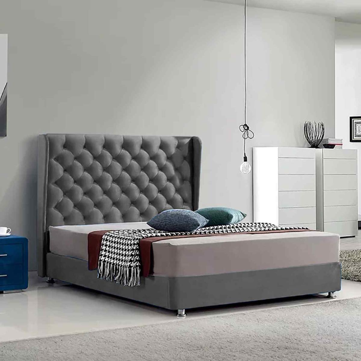 Oliver Upholstered Plush Velvet Bed Frame - Blue / Double – image 5