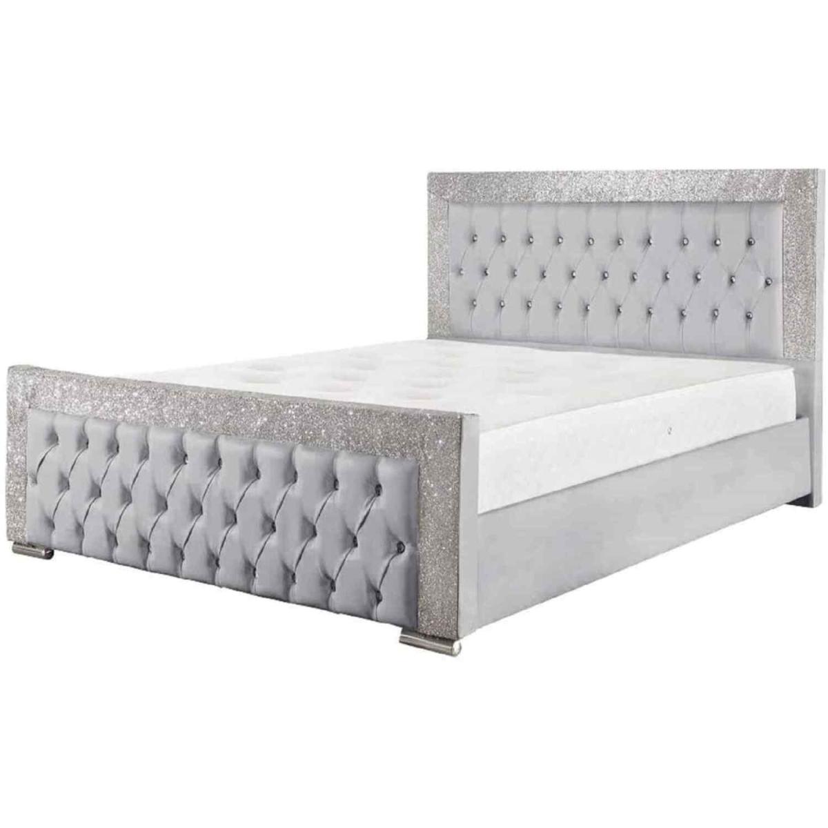Kryssa Glitter Upholstered PU Leather Bed Frame - White / Double – image 2