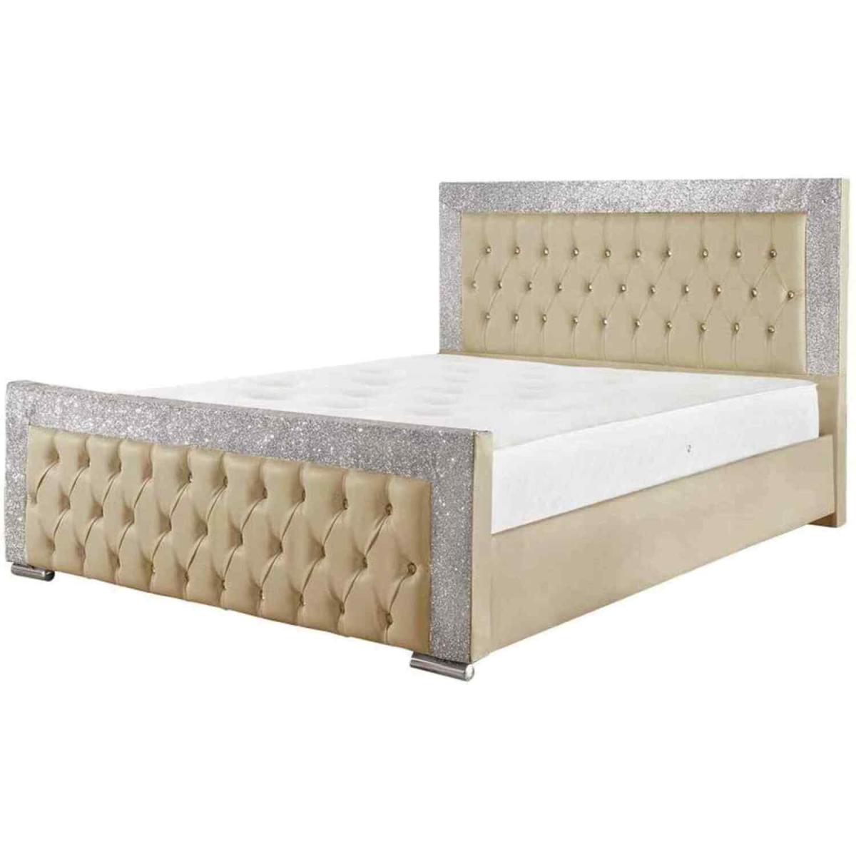 Kryssa Glitter Upholstered PU Leather Bed Frame - White / Double – image 4