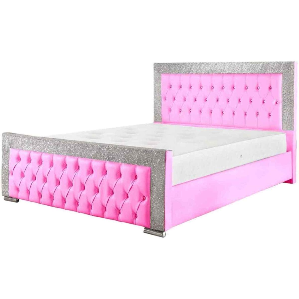 Kryssa Glitter Upholstered PU Leather Bed Frame - White / Double – image 5