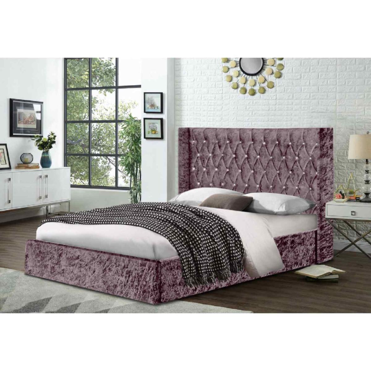 Elizabeth Upholstered Crush Velvet Bed Frame - Yellow / Double – image 2