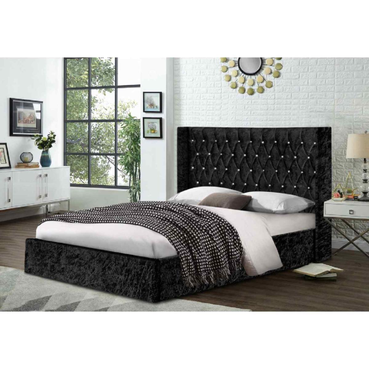 Elizabeth Upholstered Crush Velvet Bed Frame - Yellow / Double – image 3