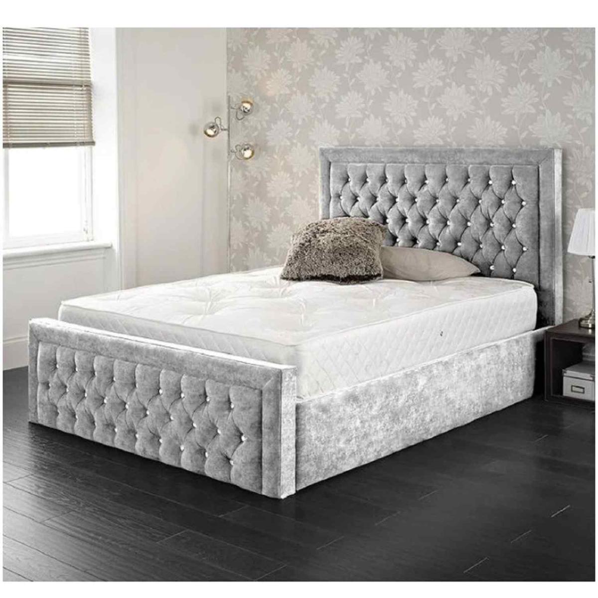 Irati Upholstered Plush Velvet Bed Frame - Steel / Double – image 2