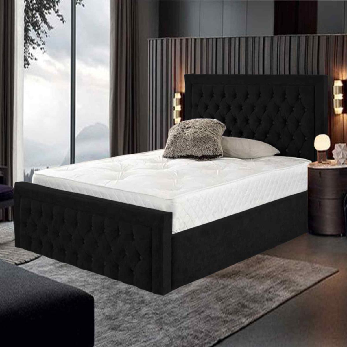 Irati Upholstered Plush Velvet Bed Frame - Steel / Double – image 3
