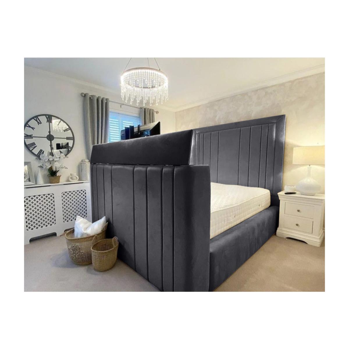 Genna Plush TV Bed Frame - Steel / Double