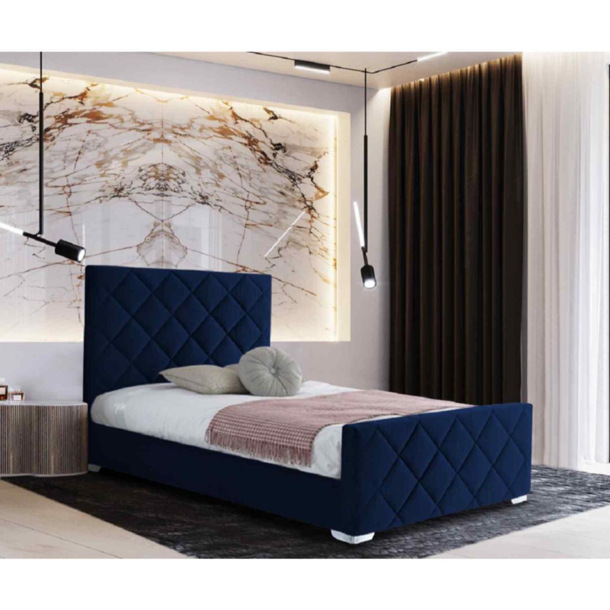 Emily Upholstered Plush Velvet Bed Frame - Blue / Double