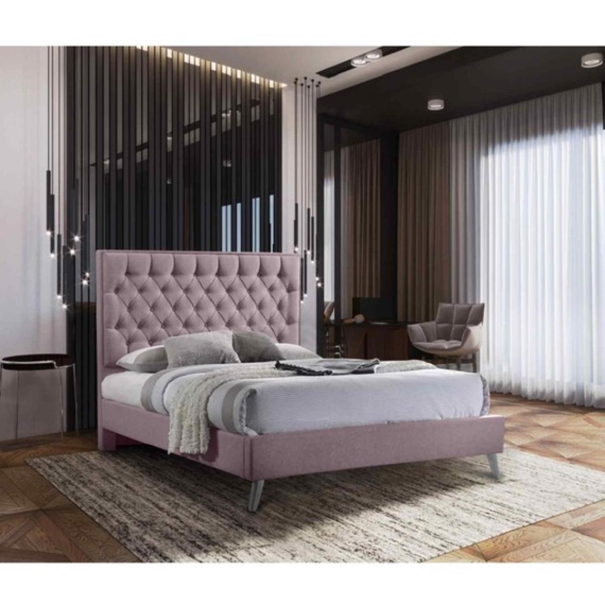 Anna Contemporary Plush Velvet Bed Frame - Pink / Double – image 1