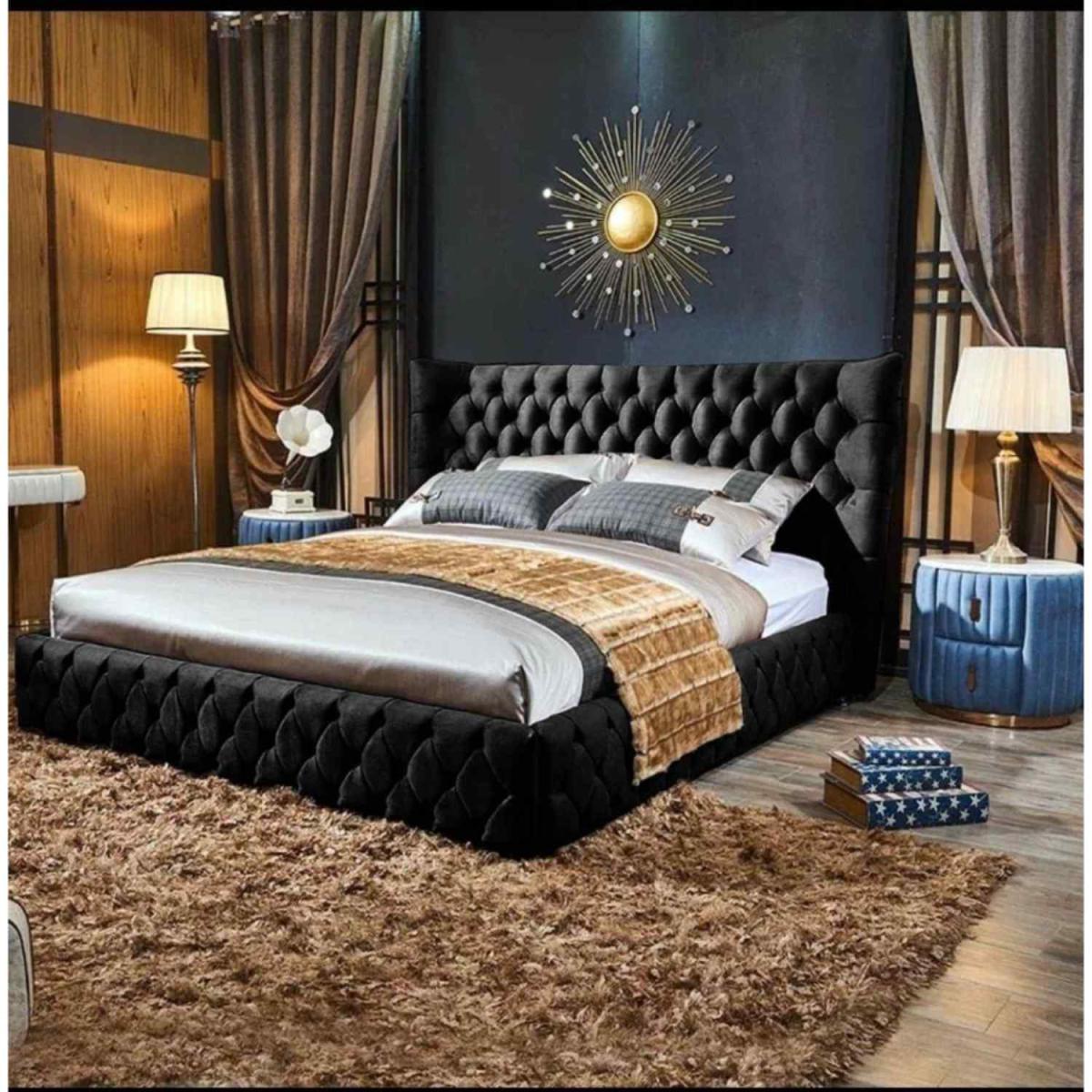 Renilda Upholstered Plush Velvet Bed Frame - Black / Small Double