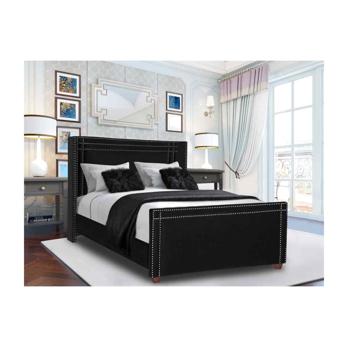 Charlie Upholstered Plush Velvet Bed Frame - Black / Double
