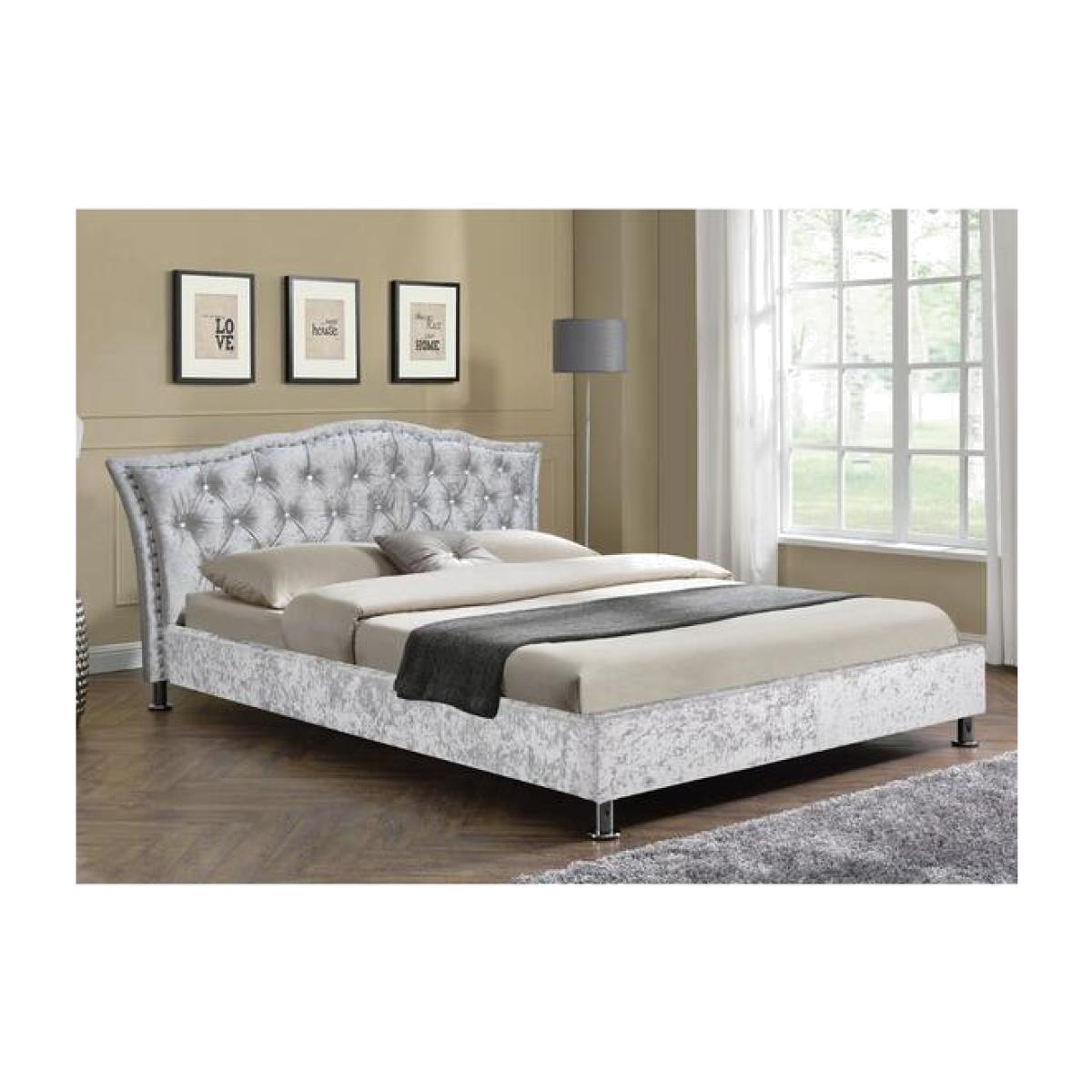 Georgia Silver Crushed Velvet Diamante Bed Frame - Silver / Double