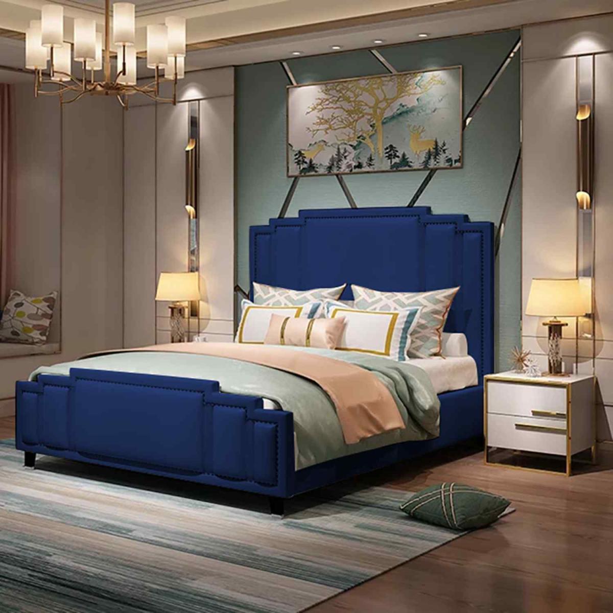Elias Upholstered Plush Velvet Bed Frame - Black / Double – image 3
