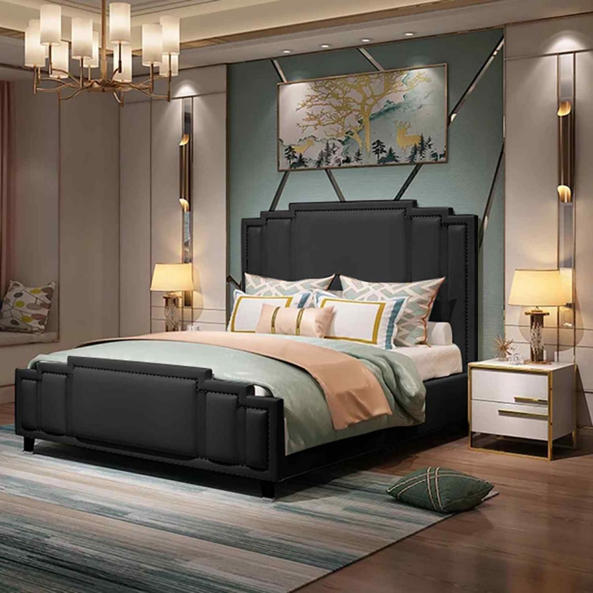 Elias Upholstered Plush Velvet Bed Frame - Black / Double – image 1