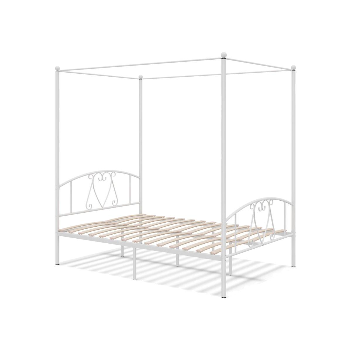 4-Poster Canopy Bed Frame Double Size - White
