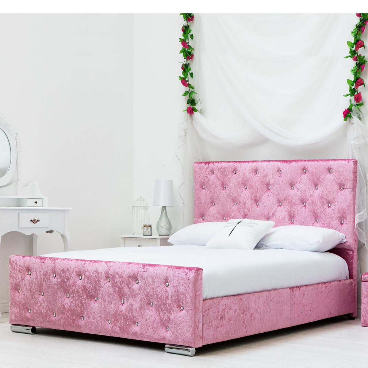 Beaumont Diamante Pink Crushed Velvet Double Bed Frame - Pink – image 2