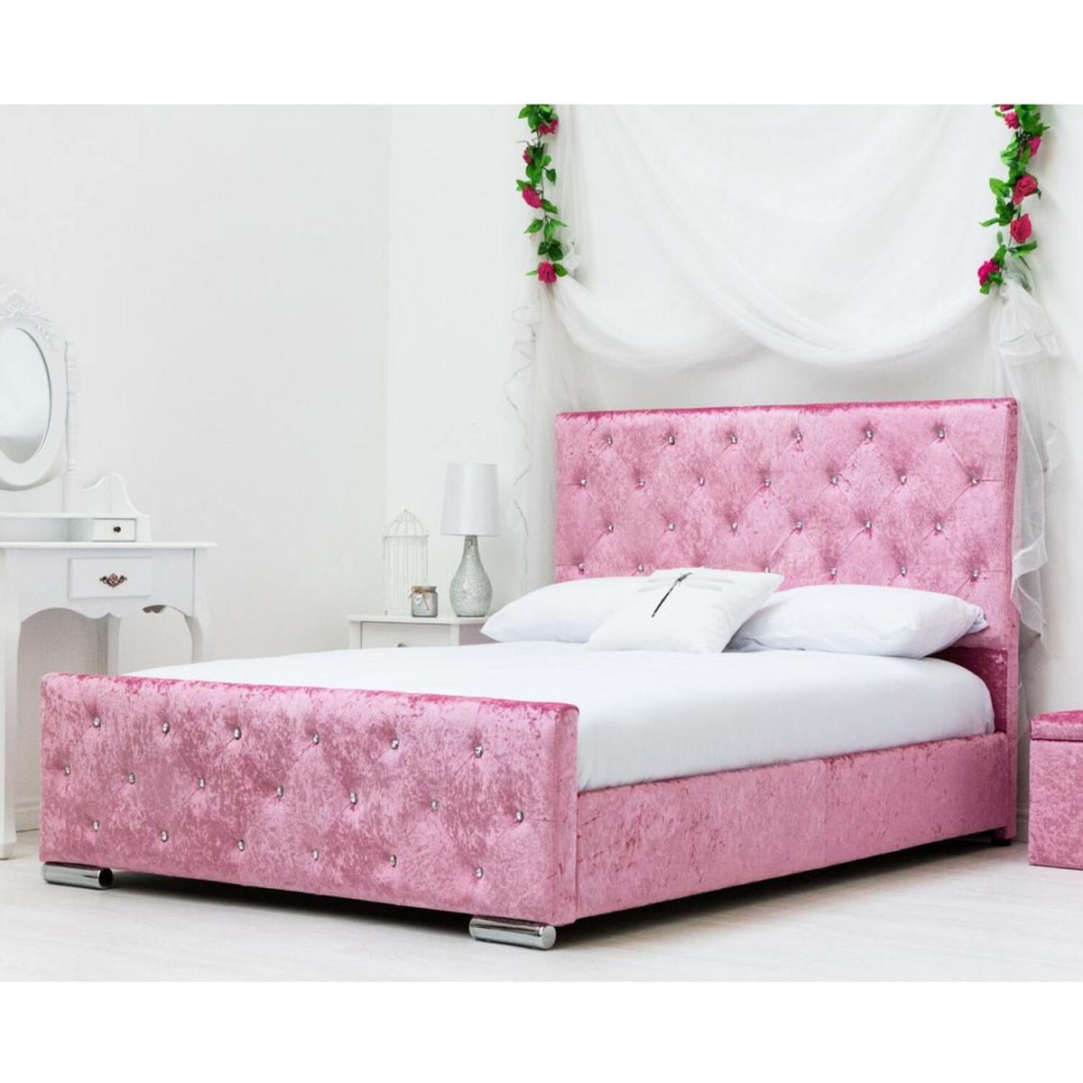 Beaumont Diamante Pink Crushed Velvet Double Bed Frame - Pink – image 3