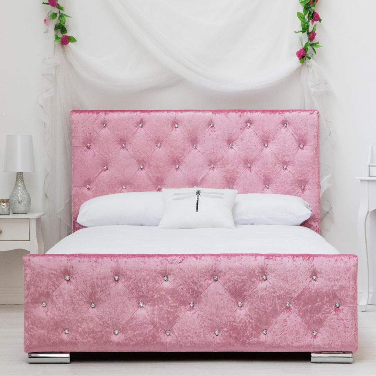 Beaumont Diamante Pink Crushed Velvet Double Bed Frame - Pink – image 4