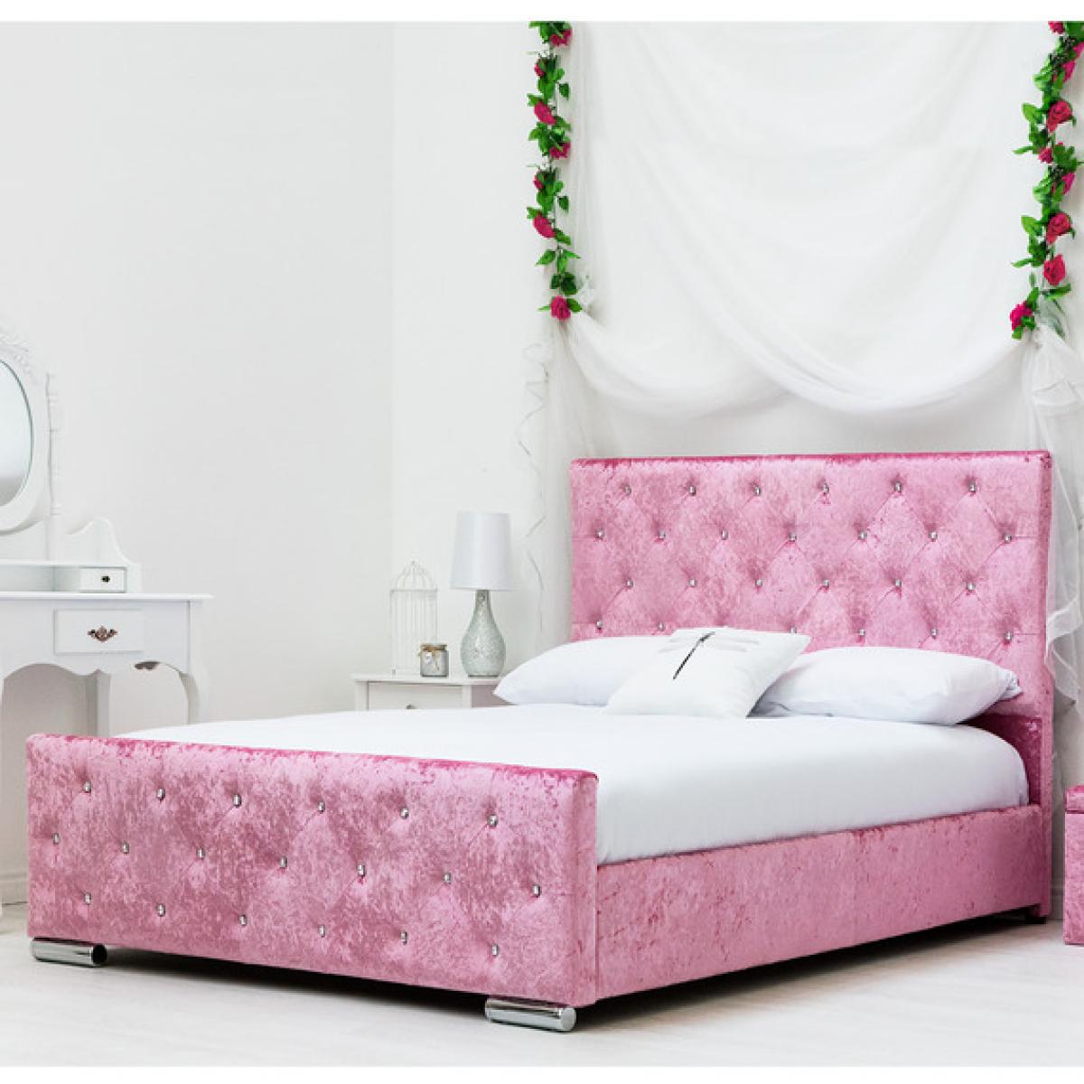 Beaumont Diamante Pink Crushed Velvet Double Bed Frame - Pink – image 1