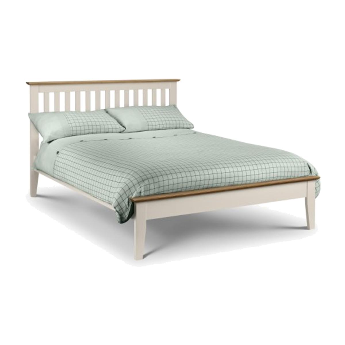 Timeless Two Tone Stone White and Oak Premium Bed Frame - White / Double