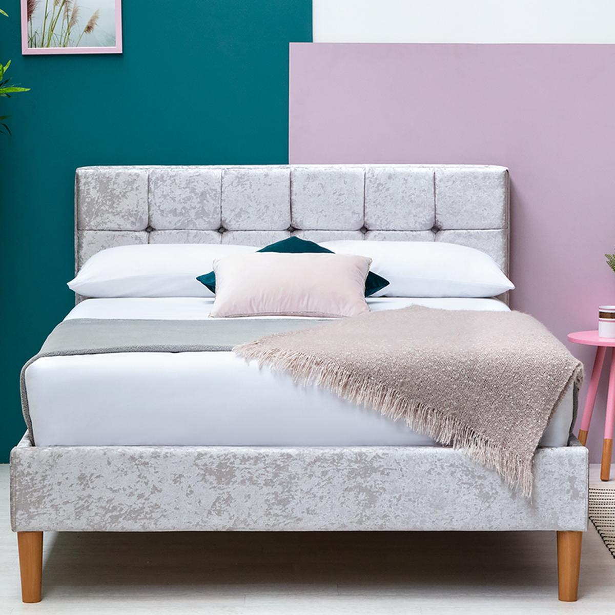 Highclere Silver Crushed Velvet Bed Frame - Silver / Double – image 2