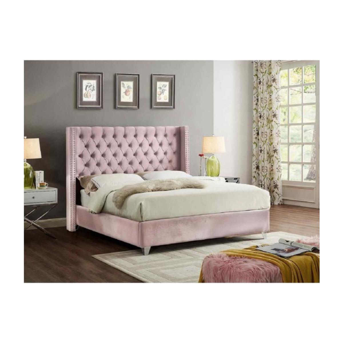 Adam Upholstered Plush Velvet Bed Frame - Pink / Double – image 1