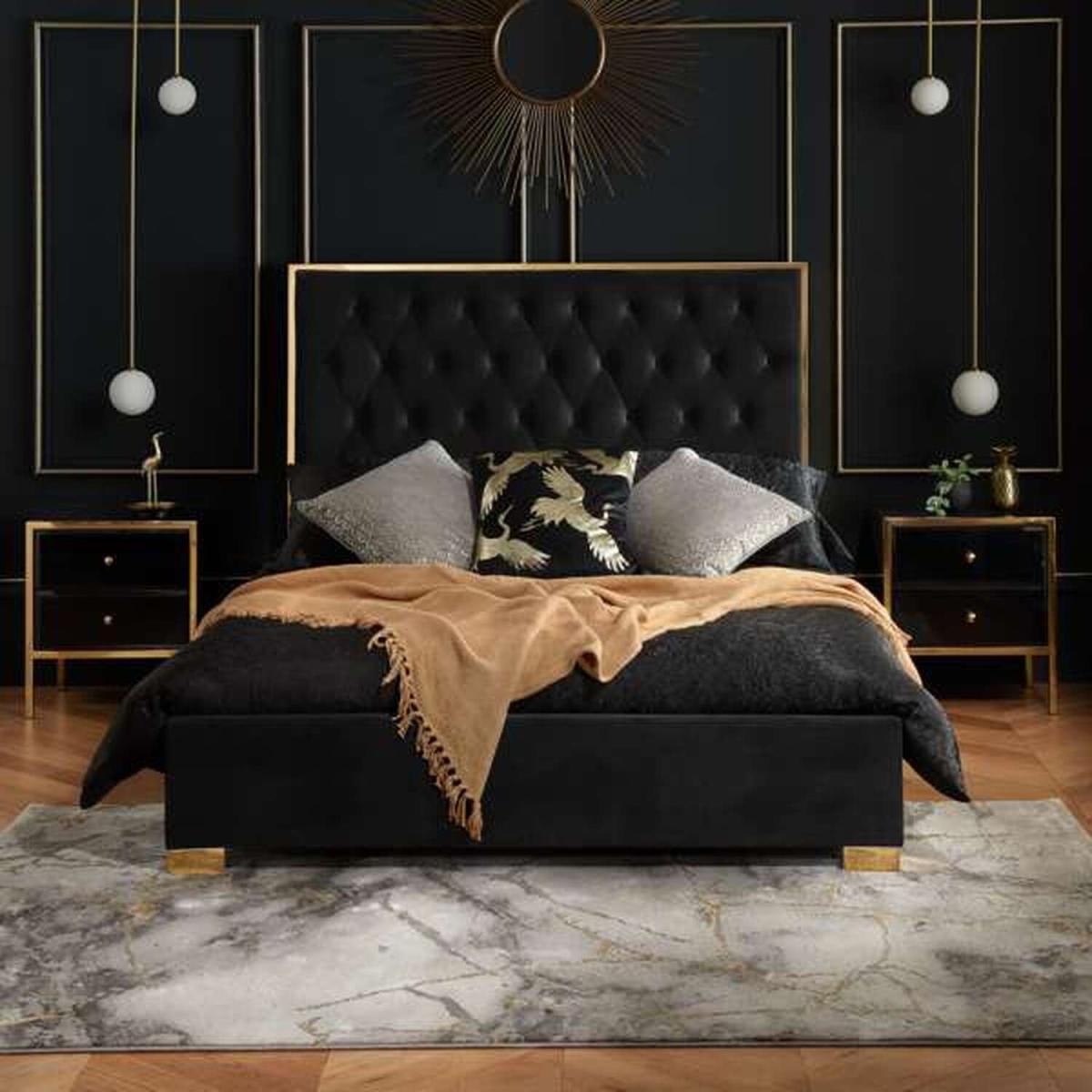 Chesea Upholstered Bed Frame - Black / 205cm / Double