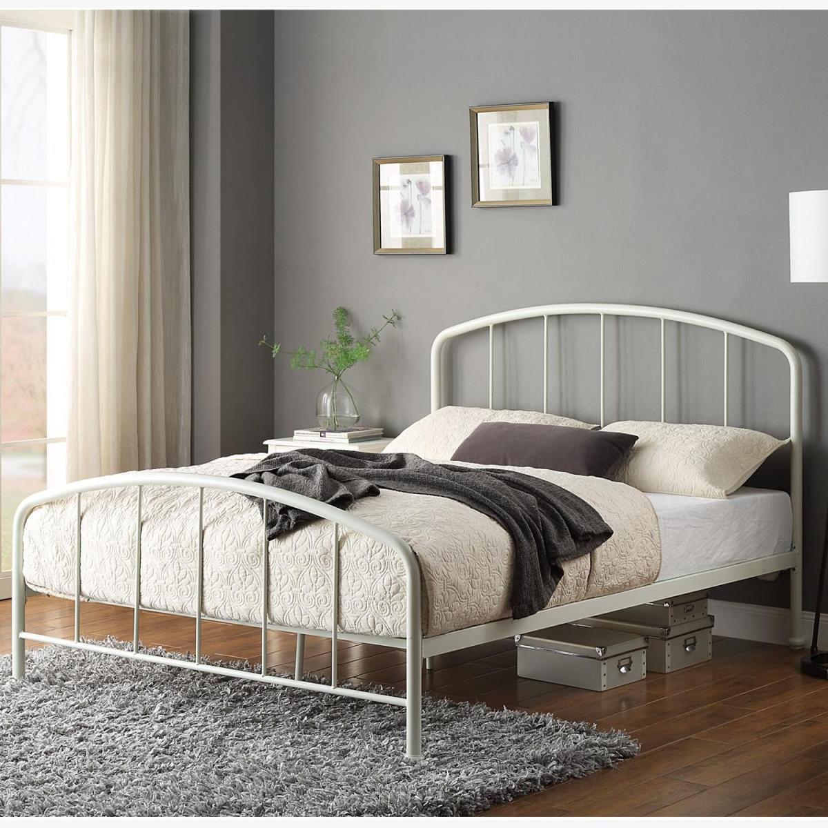 Belmont Industrial Style White Metal Bed Frame - White / Double